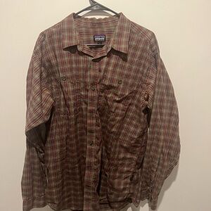 Patagonia Plaid Organic Cotton Shirt - Olive, Purple & Orange Accents
